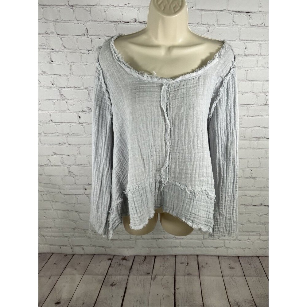 Mary Ellen Dimauro Alternative Handmade Designs Dusty Blue Distressed Shirt L